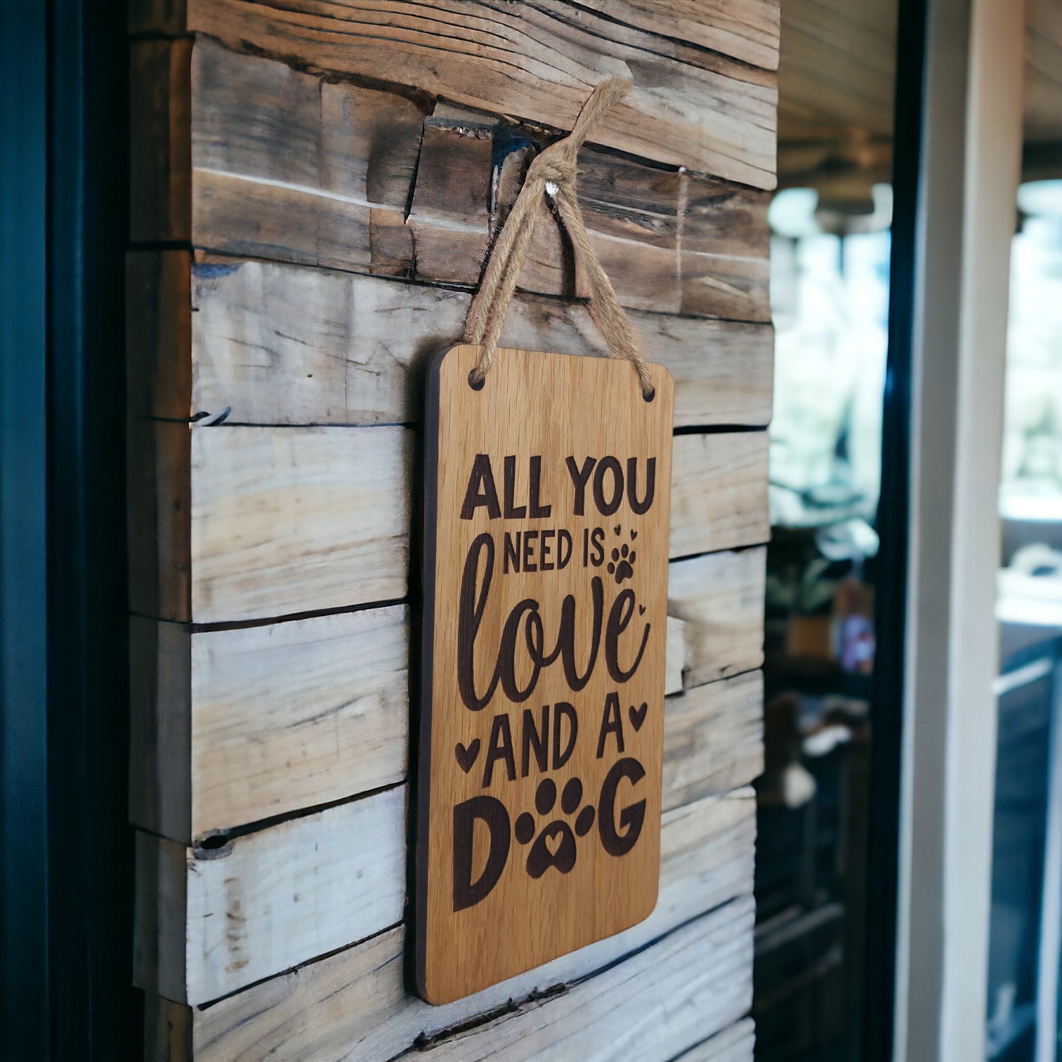 All you need is love and a dog wooden hanging sign (dog)