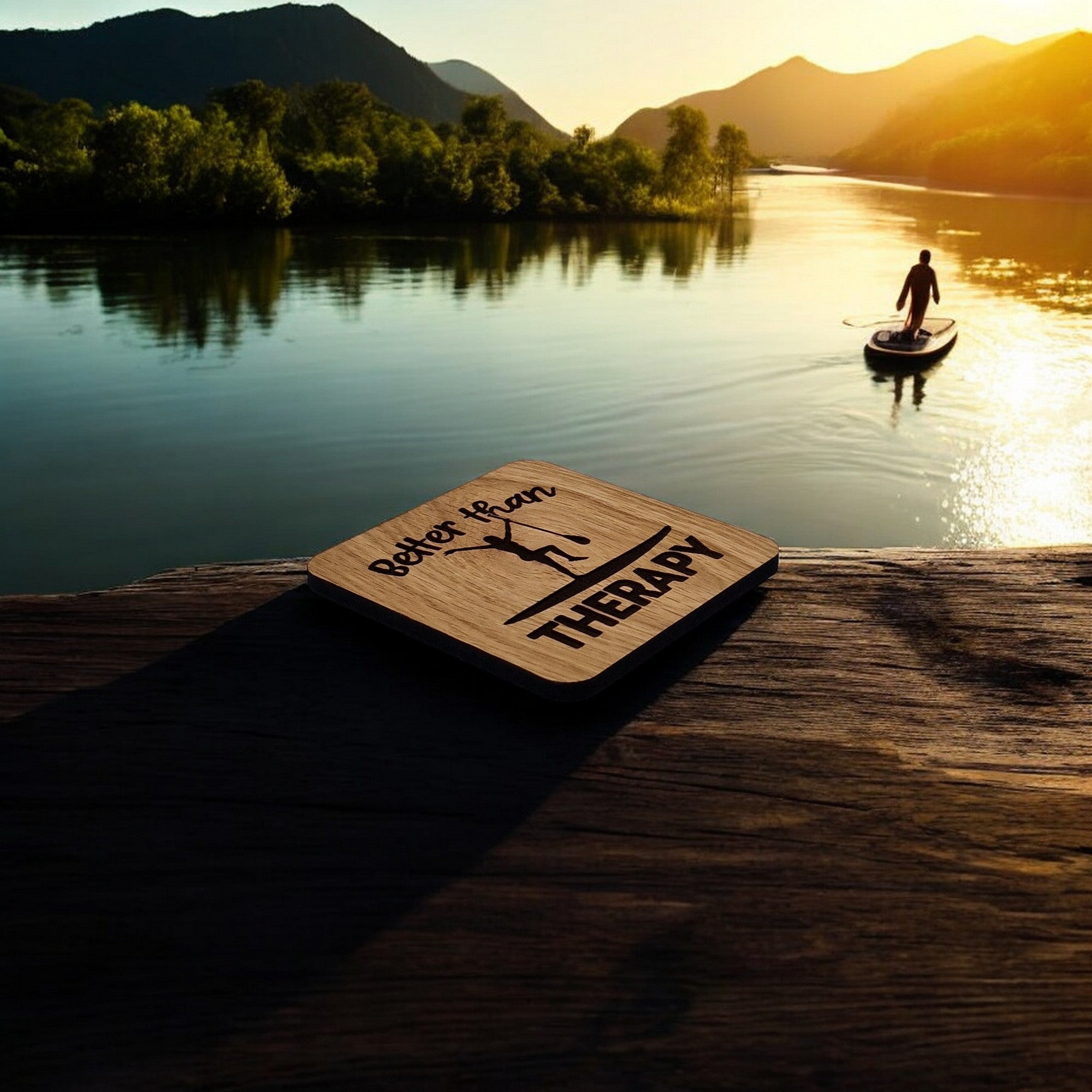Better Than Therapy Wooden Drinks Coaster ( Paddle Boarding )