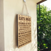 Cat Rules Wooden Hanging Sign