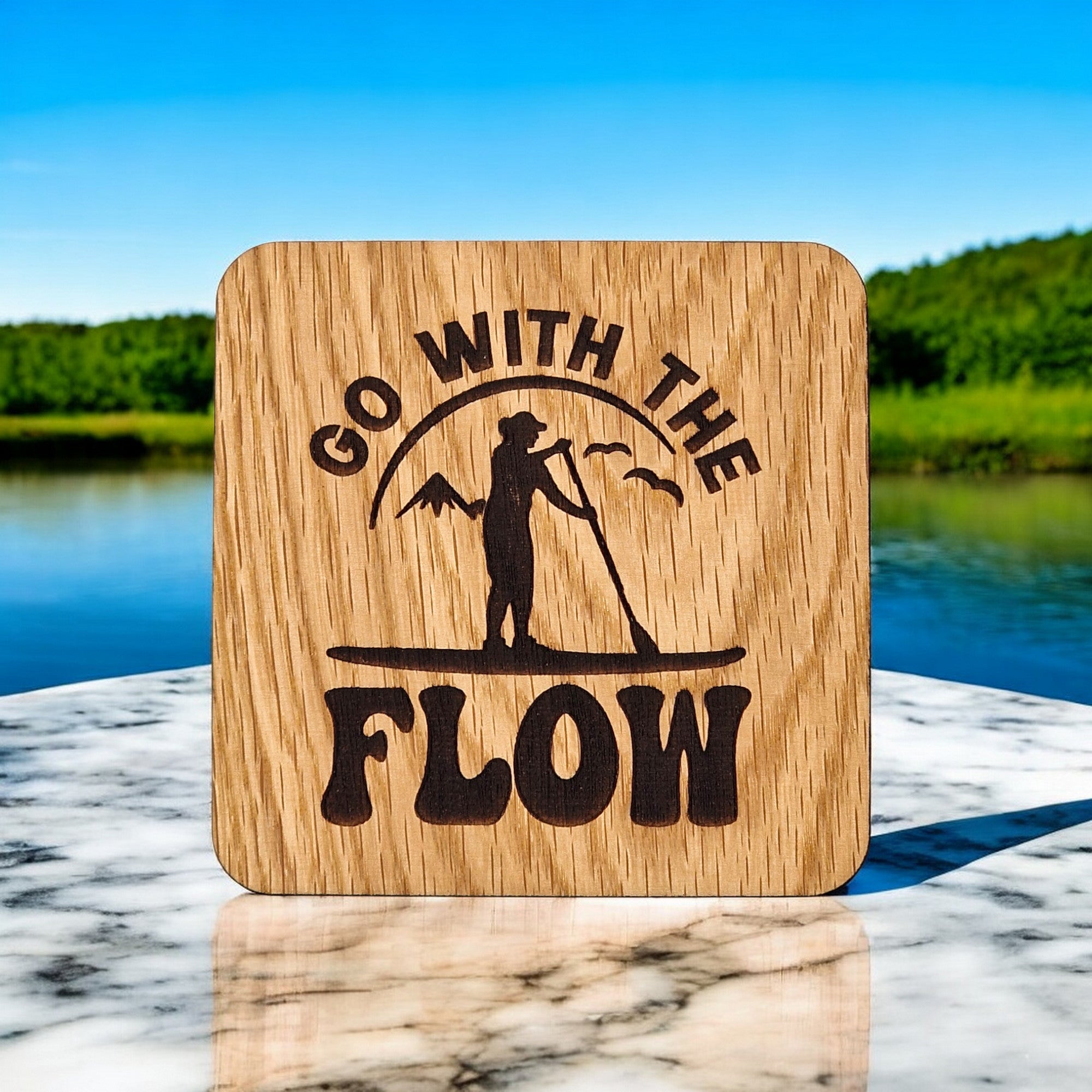 Go With The Flow Wooden Drinks Coaster ( Paddle Boarding )