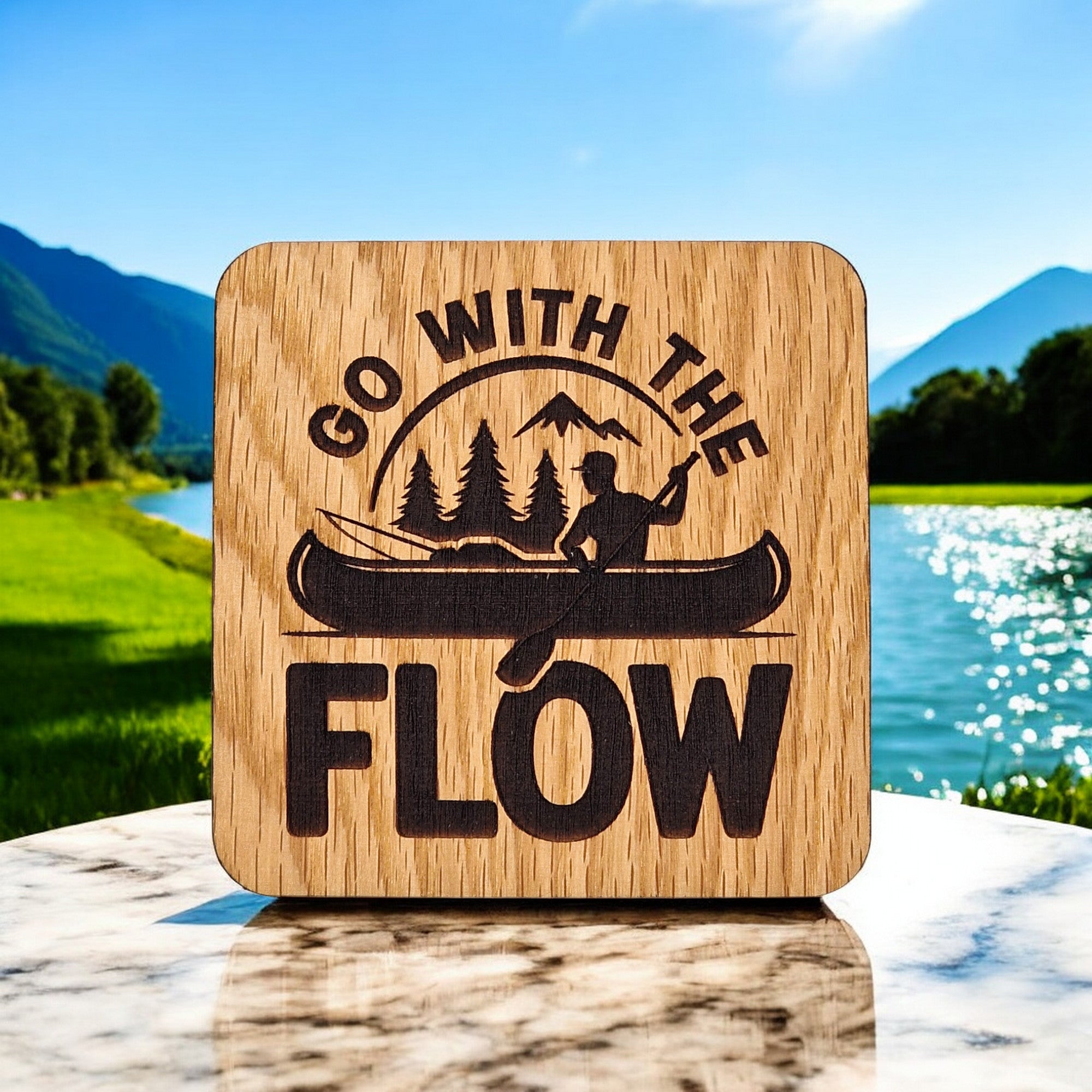 Go With The Flow Wooden Drinks Coaster ( Kayak )
