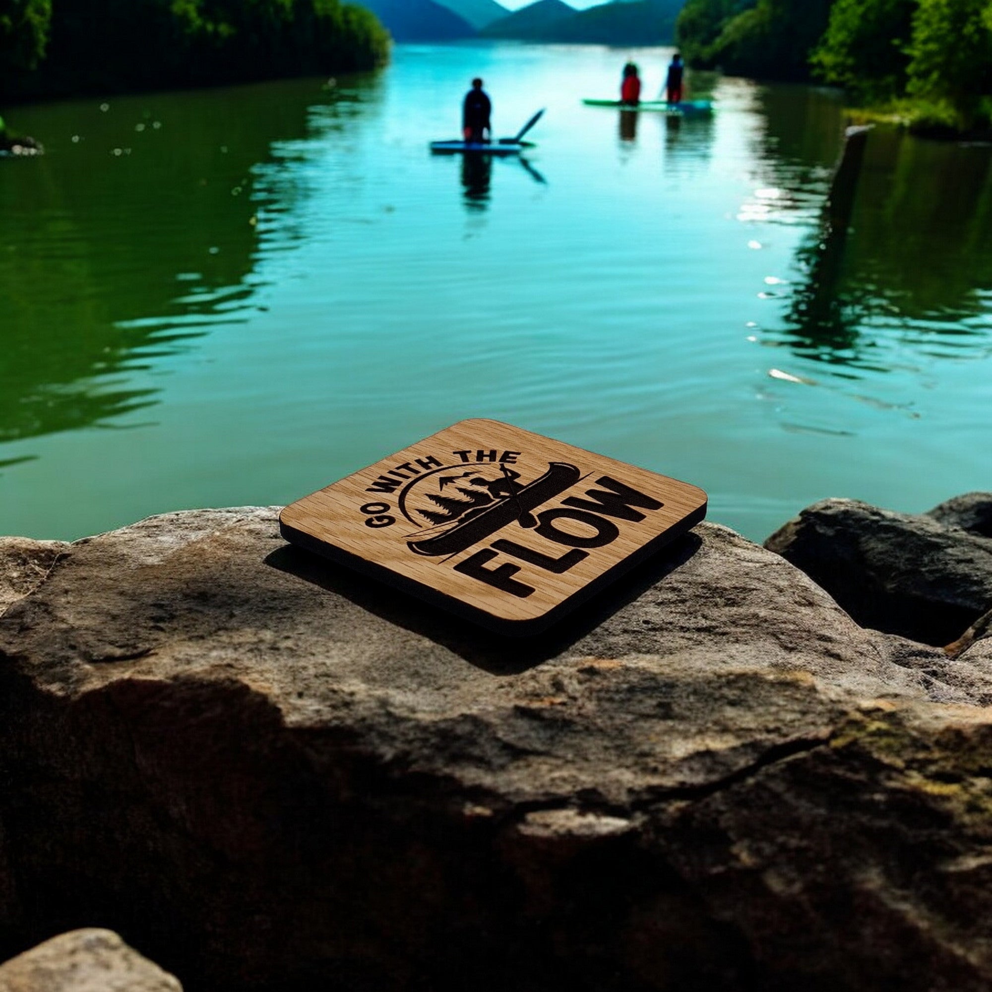 Go With The Flow Wooden Drinks Coaster ( Kayak )