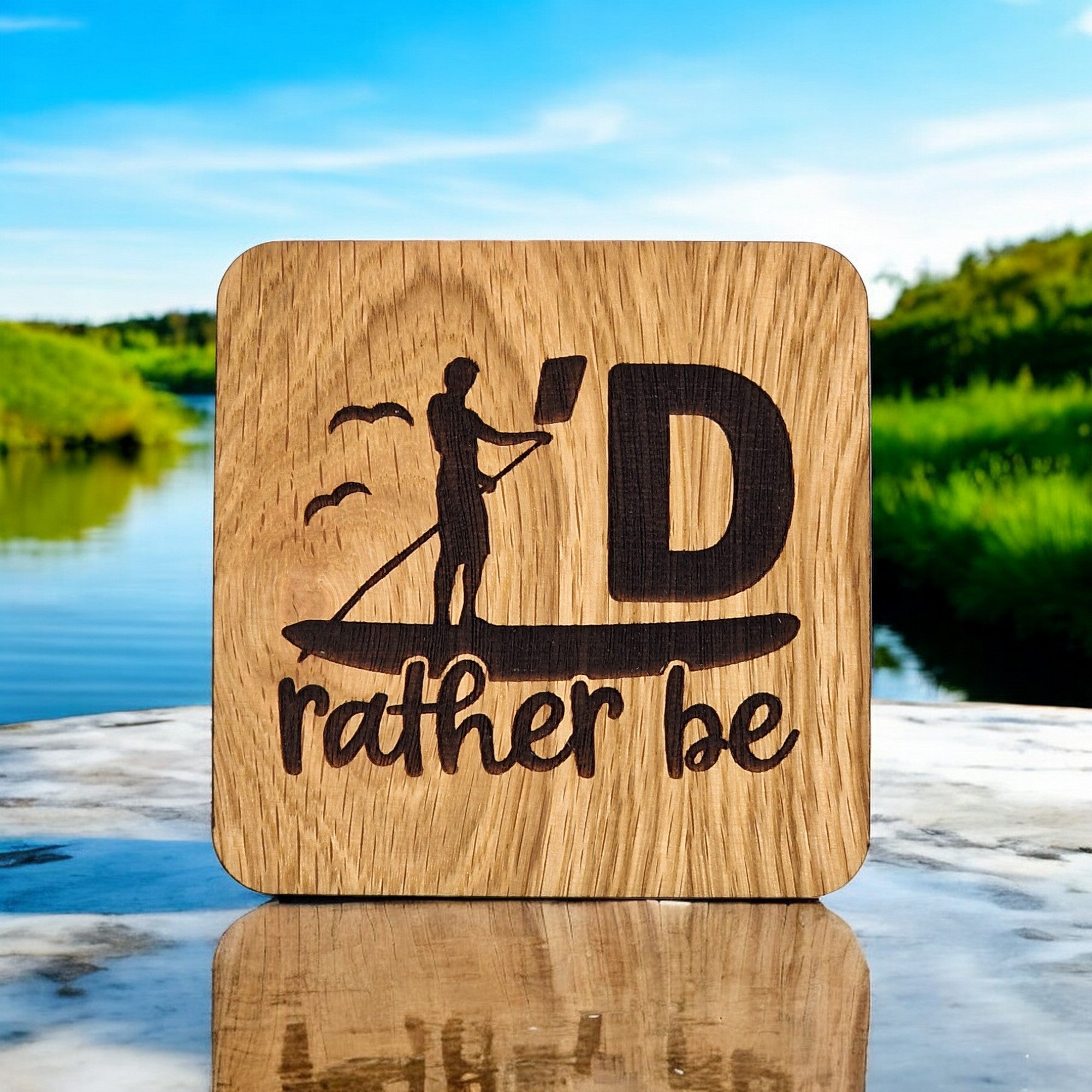 I'd Rather Be Wooden Drinks Coaster ( Paddle Boarding )