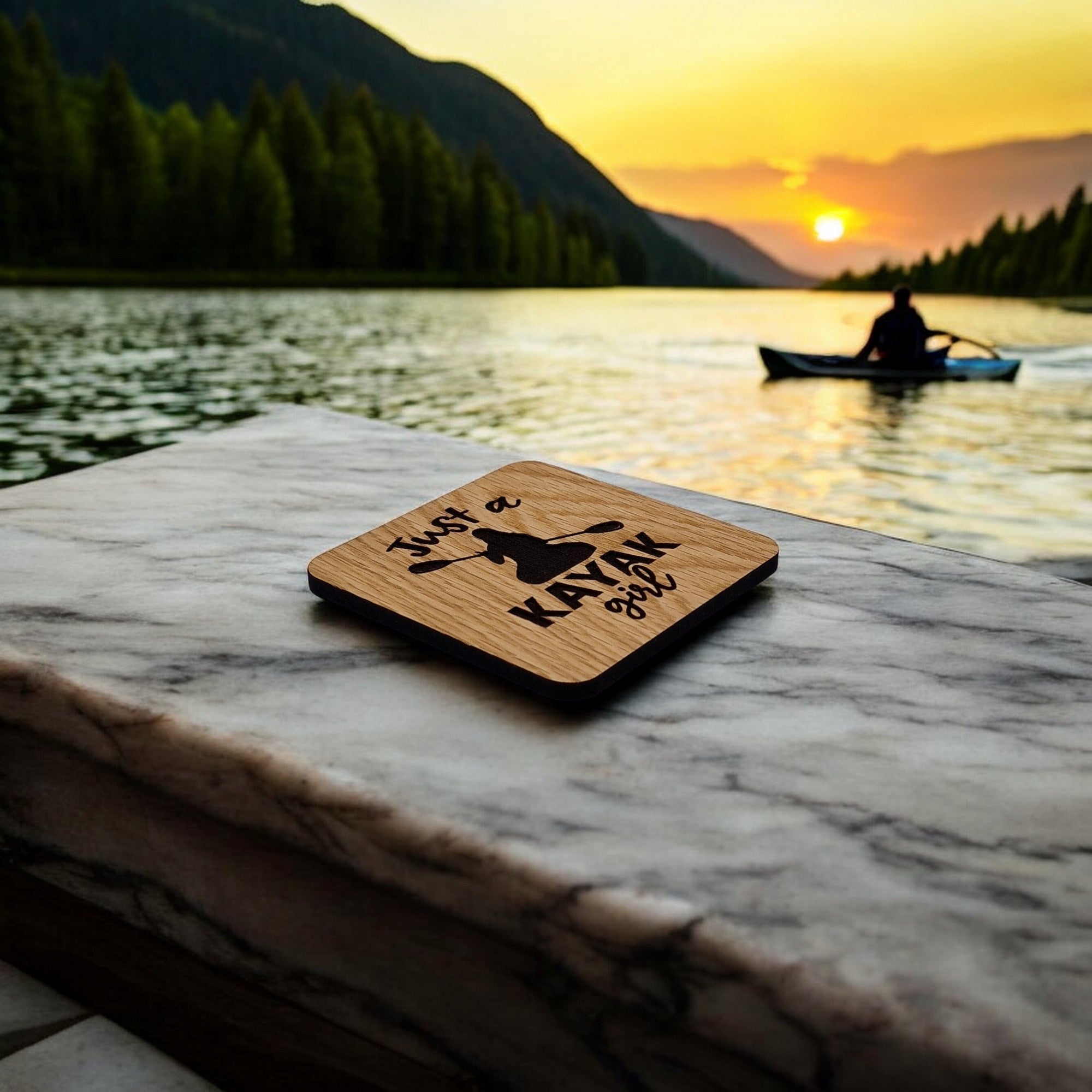Just A Kayak Girl Wooden Drinks Coaster