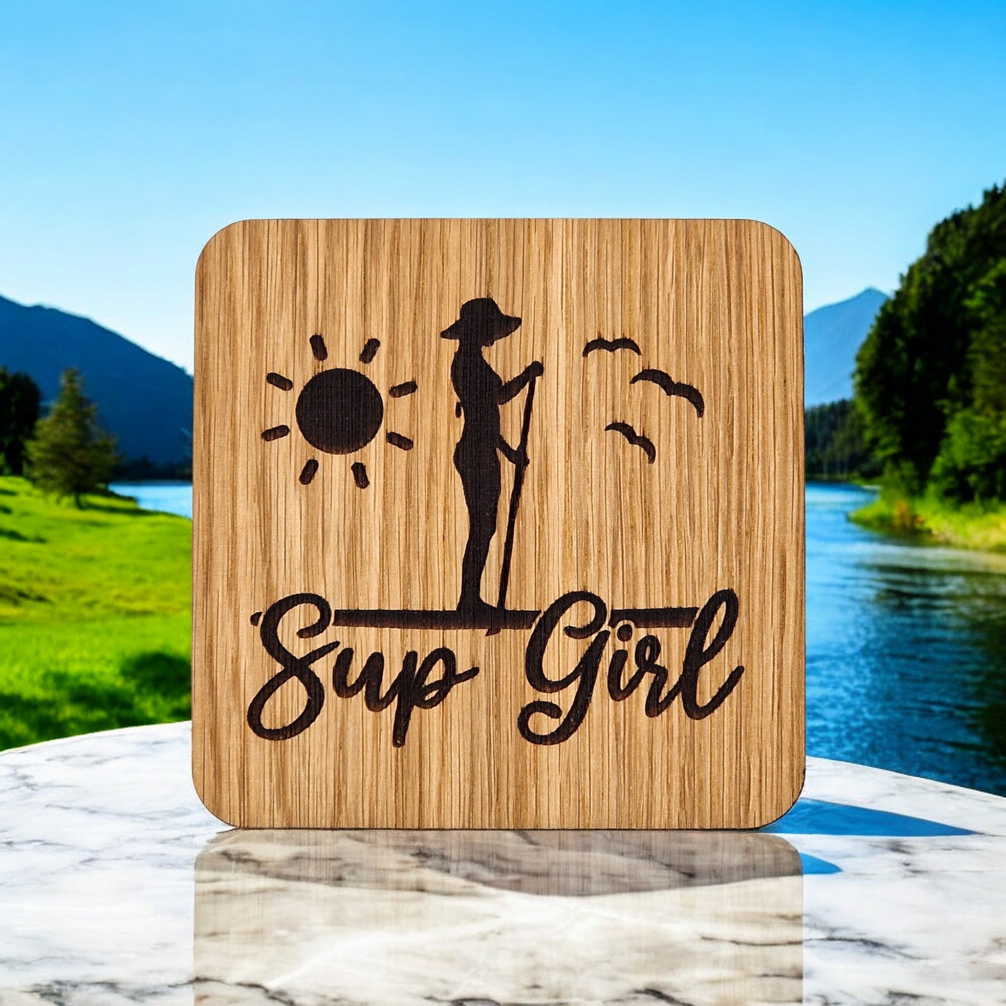 SUP Girl 2 Wooden Drinks Coaster ( Paddle Boarding )