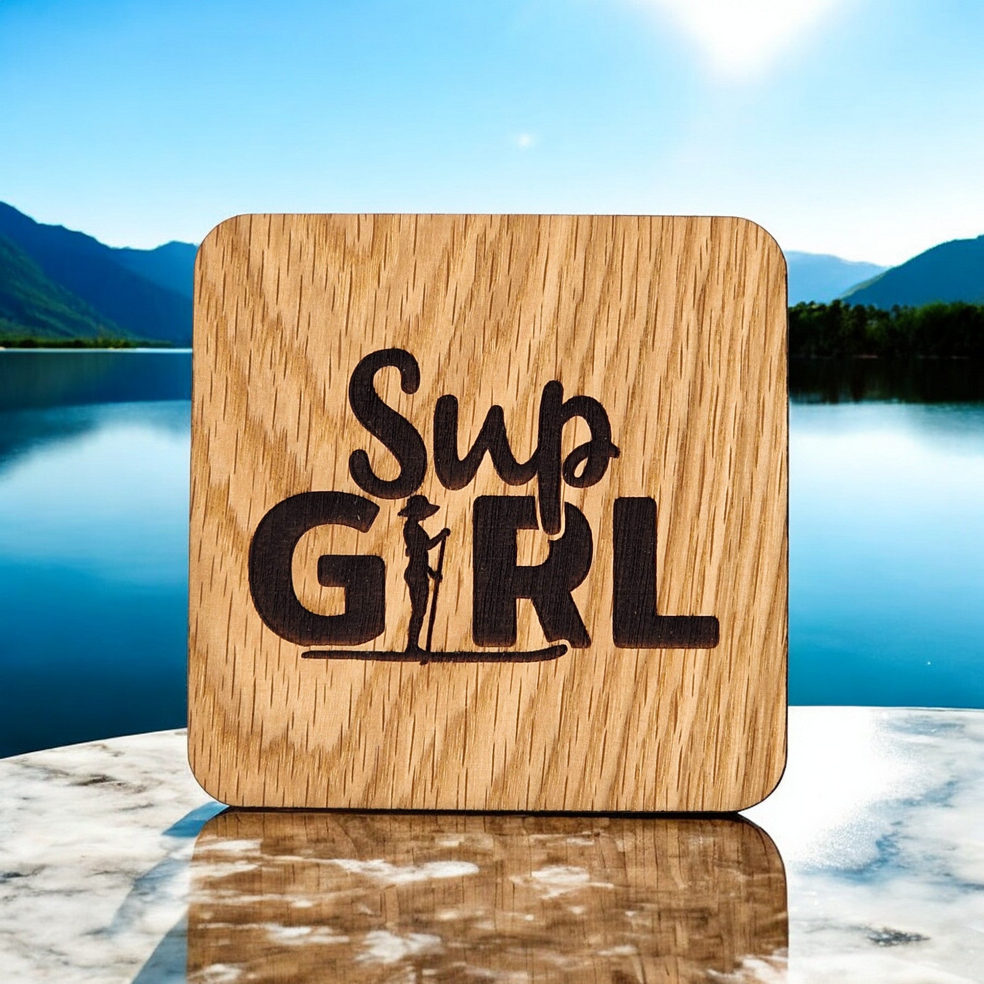 SUP Girl Wooden Drinks Coaster ( Paddle Boarding )