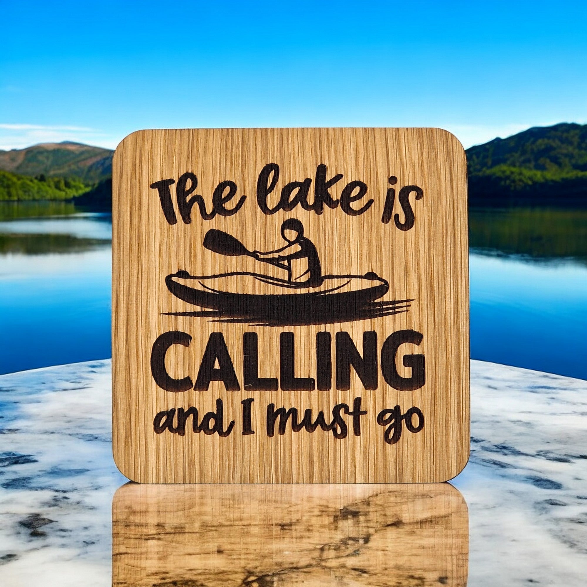 The Lake Is Calling And I Must Go Wooden Drinks Coaster ( Kayak )