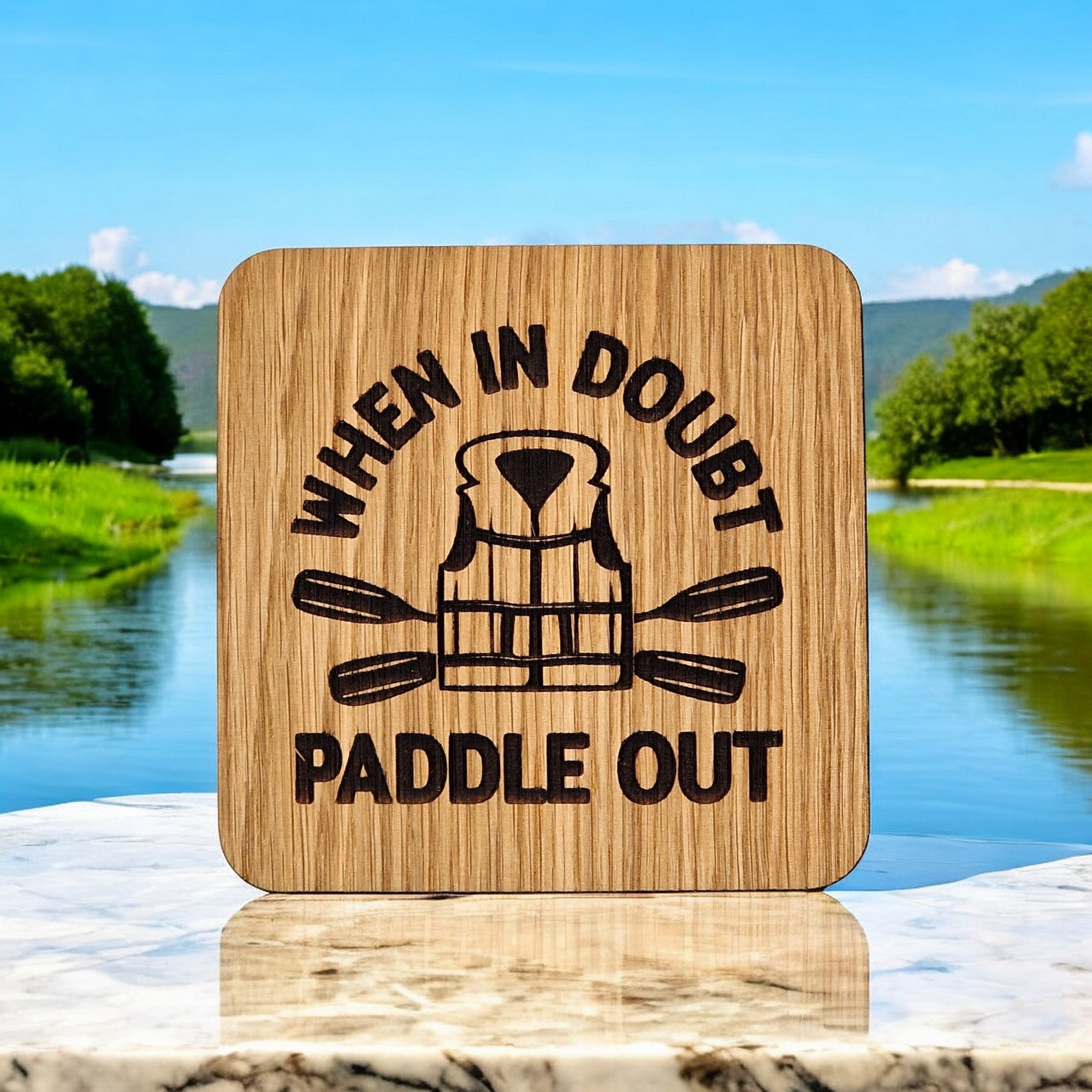 When In Doubt, Paddle Out Wooden Drinks Coaster ( Kayak )